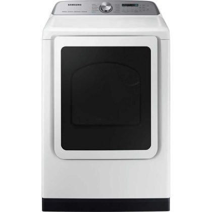 27 Inch Smart Electric Dryer with 7.4 cu ft Capacity, 21 Drying Cycles, 10 Options, Steam Sanitize, Sensor Dry, and Interior Drum Light: White
