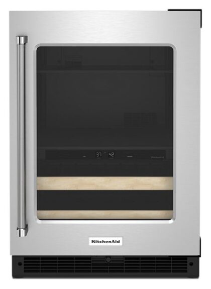 24" Beverage Center with Glass Door and Wood-Front Racks