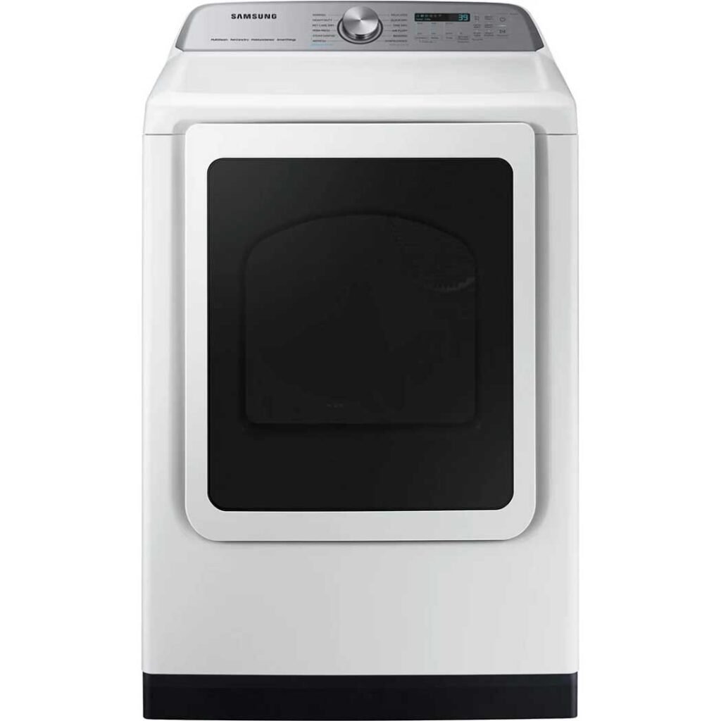 27 Inch Smart Electric Dryer with 7.4 cu ft Capacity, 21 Drying Cycles, 10 Options, Steam Sanitize, Sensor Dry, and Interior Drum Light: White