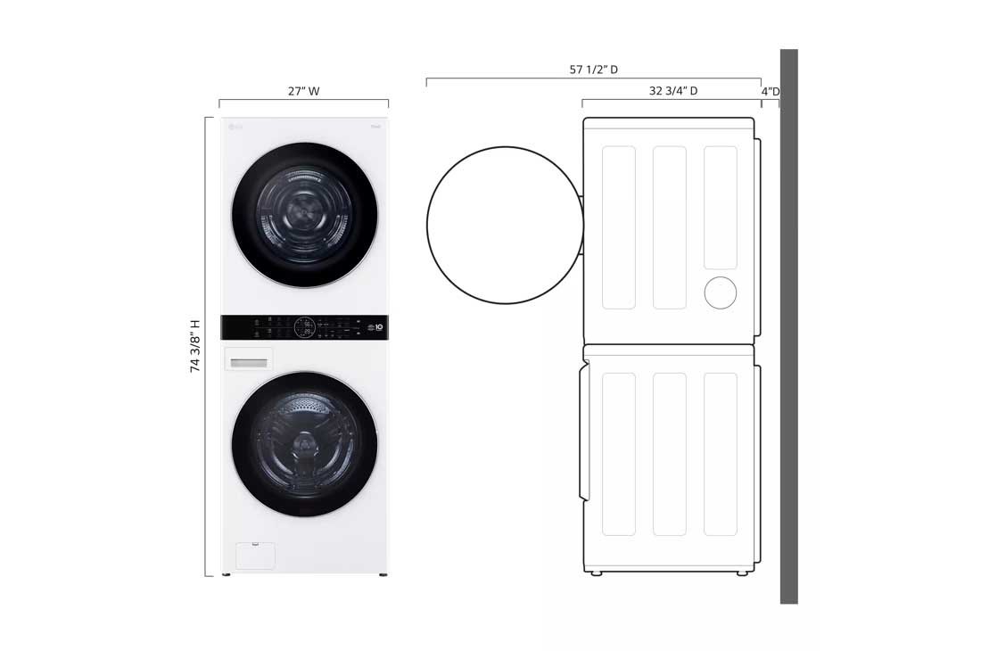 LG WKHC252HWA 5.0 cu. ft. washer / 7.8 cu. ft. dryer Single Unit WashTower with Center Control, Electric Ventless Heat Pump Dryer - photo 2